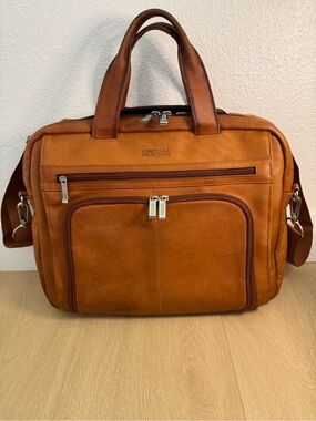 Kenneth Cole Reaction Cognac Leather Laptop Briefcase Messenger Bag